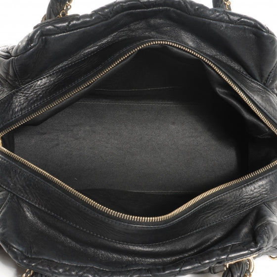 Distressed Lambskin Lady Braid Bowler Black