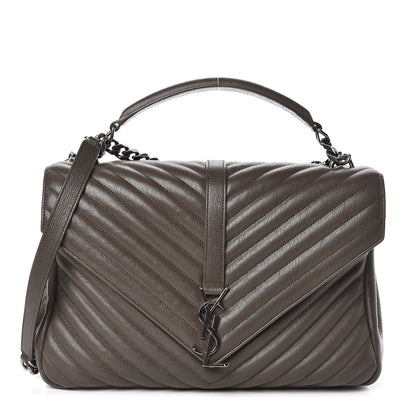 Saint Laurent Sheepskin Matelasse Chevron Monogram Large College Satchel Dark Anthracite 1 of 10