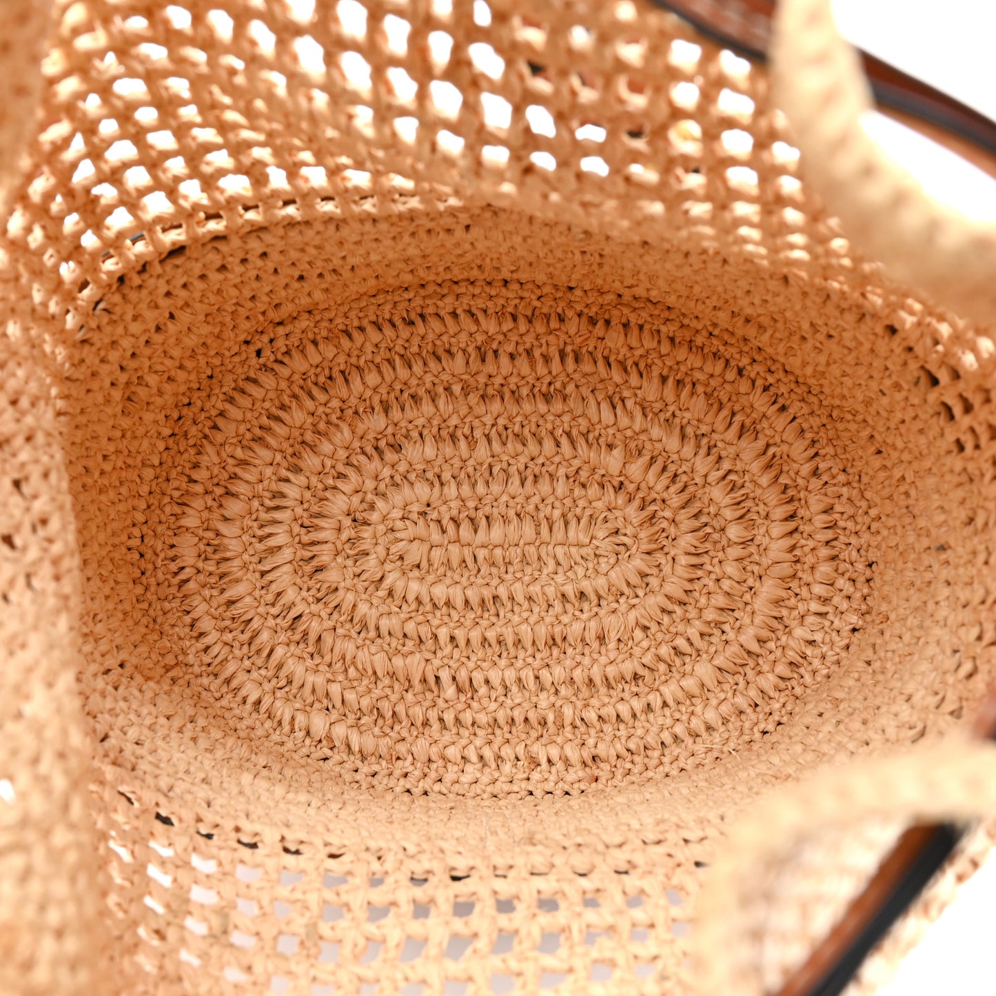 Raffia Calfskin Balloon Bucket Bag Natural Tan
