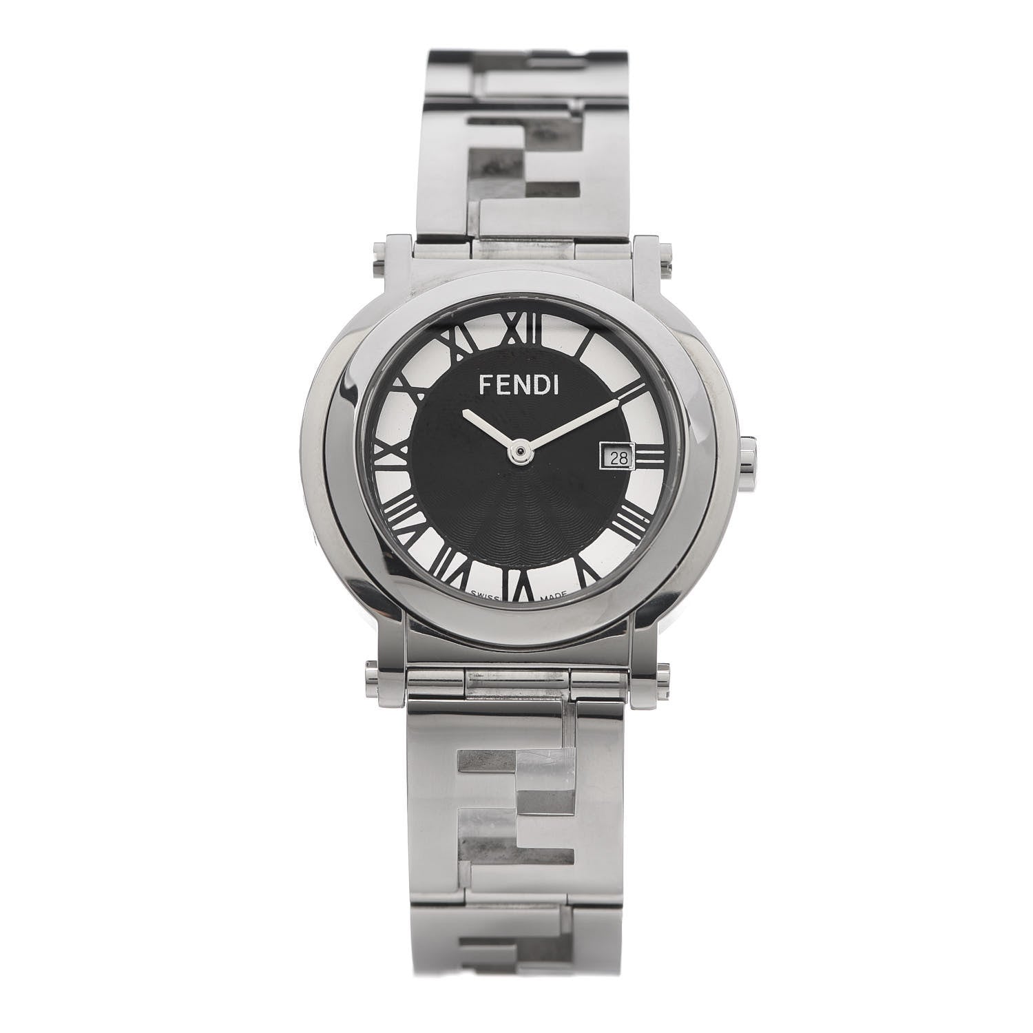 Fendi Stainless Steel 38mm Round Quadro Quartz Watch Black 1 of 7