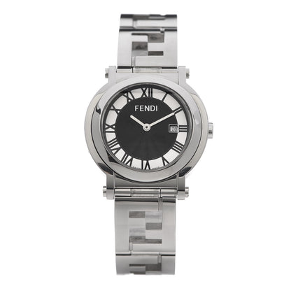 Fendi Stainless Steel 38mm Round Quadro Quartz Watch Black 1 of 7