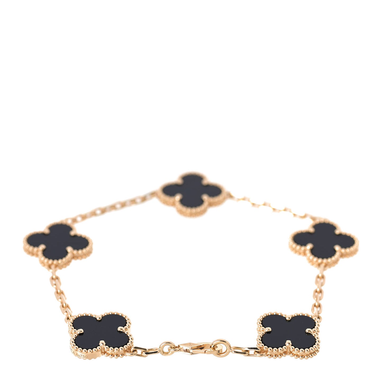 18K Yellow Gold Black Onyx 5 Motifs Vintage Alhambra Bracelet