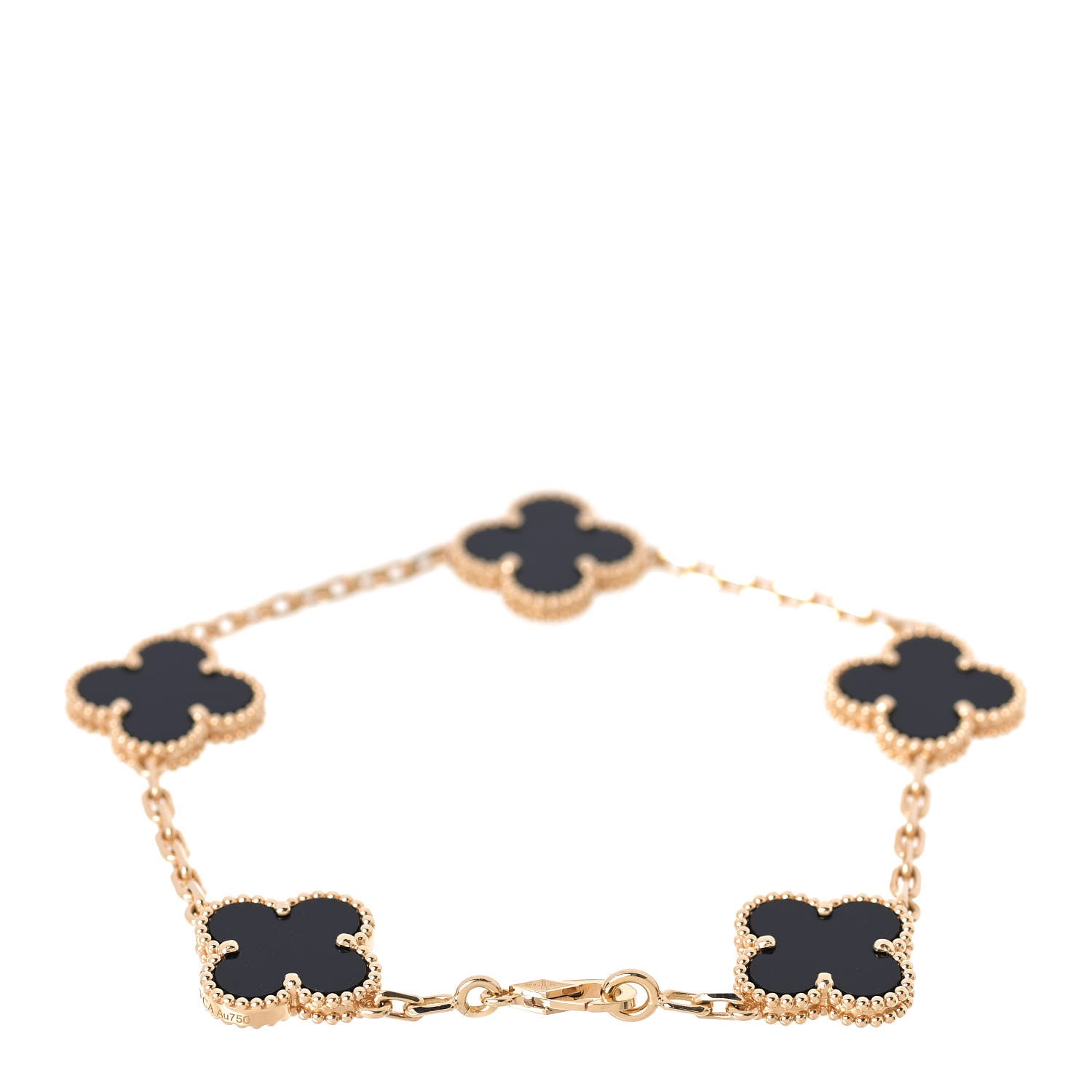 Van Cleef & Arpels 18K Yellow Gold Black Onyx 5 Motifs Vintage Alhambra Bracelet 3 of 6