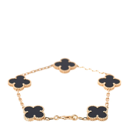 Van Cleef & Arpels 18K Yellow Gold Black Onyx 5 Motifs Vintage Alhambra Bracelet 3 of 6