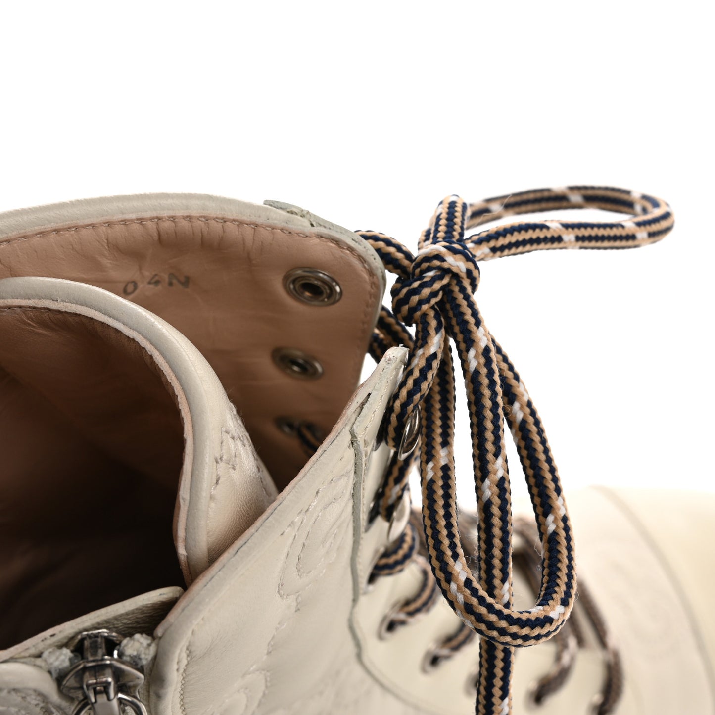 Cordovan Lux Nappa GG Matelasse Lace Up 60mm Combat Boots 39 Milk White