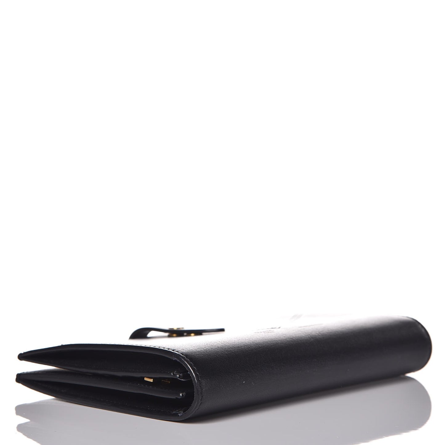 Shiny Smooth Calfskin Large Multifunction V Shape Wallet Navy Black