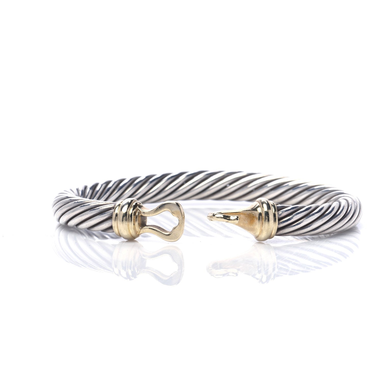 David Yurman Sterling Silver 14K Yellow Gold 7mm Cable Classic Buckle Bracelet 4 of 5