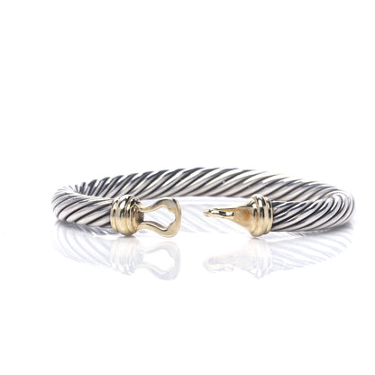 David Yurman Sterling Silver 14K Yellow Gold 7mm Cable Classic Buckle Bracelet 4 of 5