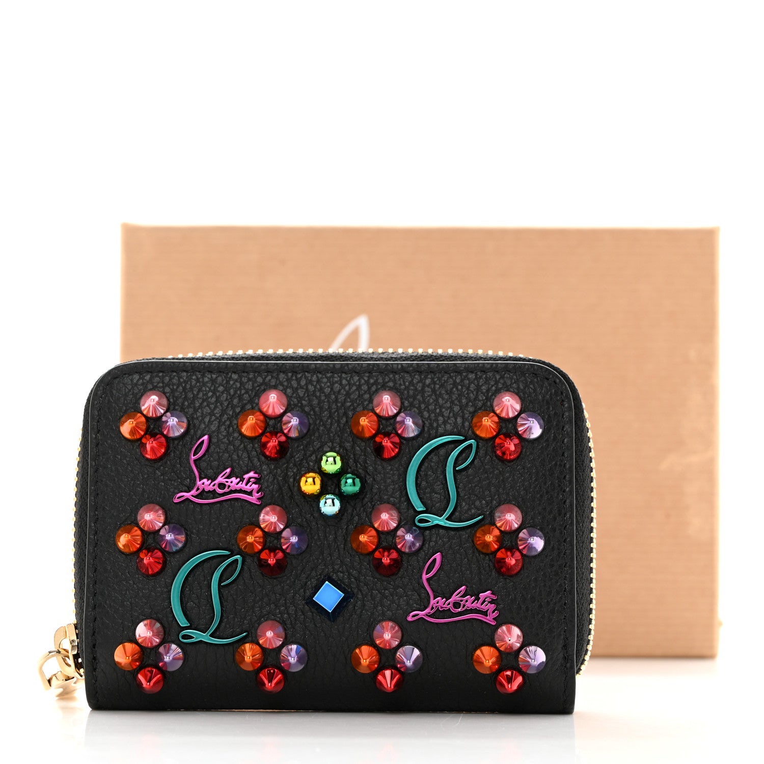 Christian Louboutin Calfskin Loubinthesky Panettone Coin Purse Black Multicolor 9 of 9