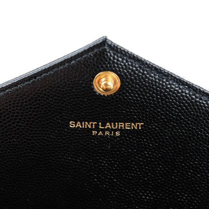 Saint Laurent Grain De Poudre Matelasse Chevron Small Monogram Chain Wallet Black 6 of 8