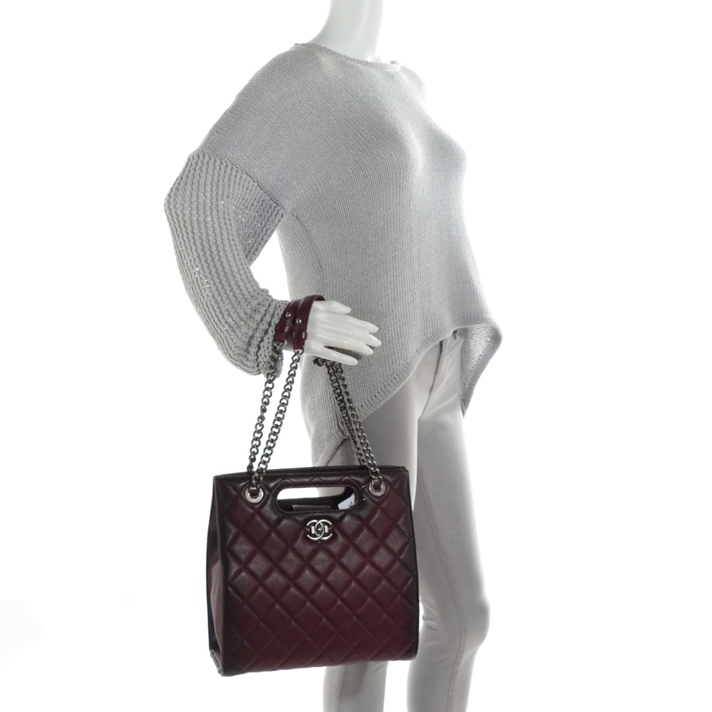 Goatskin Quilted Tote Light Burgundy