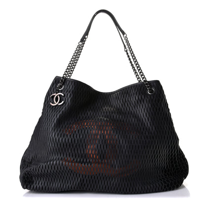Chanel Calfskin Laser Cut Perforated CC Tote Black 1 of 5