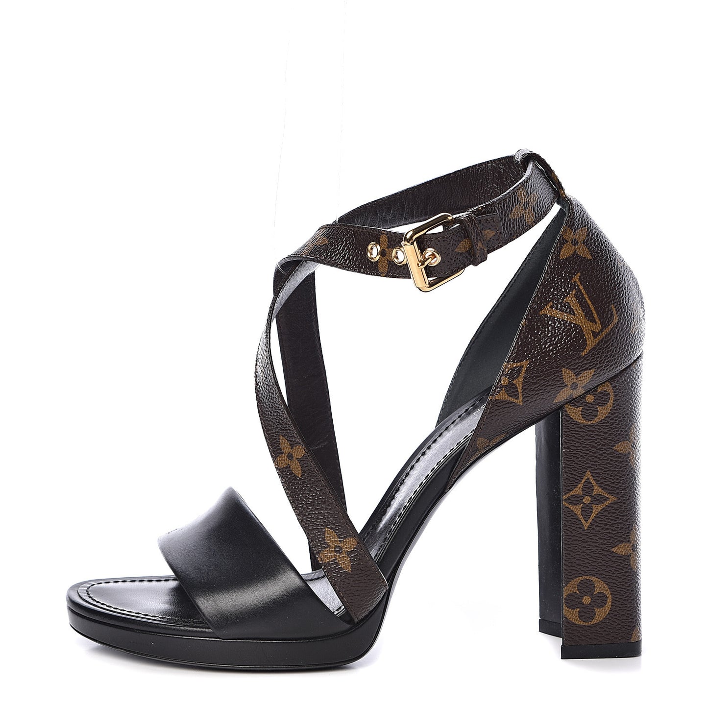 Calfskin Monogram Matchmake Cross Sandals 41 Black