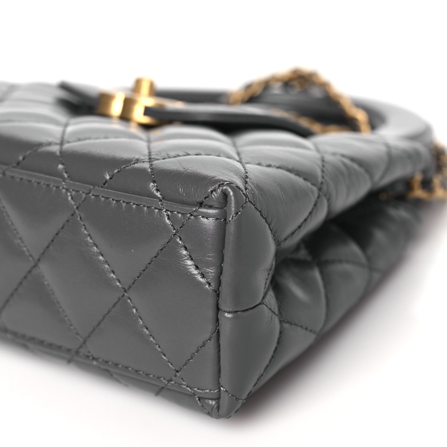Chanel Shiny Aged Calfskin Quilted Nano Kelly Shopper Grey 10 of 11