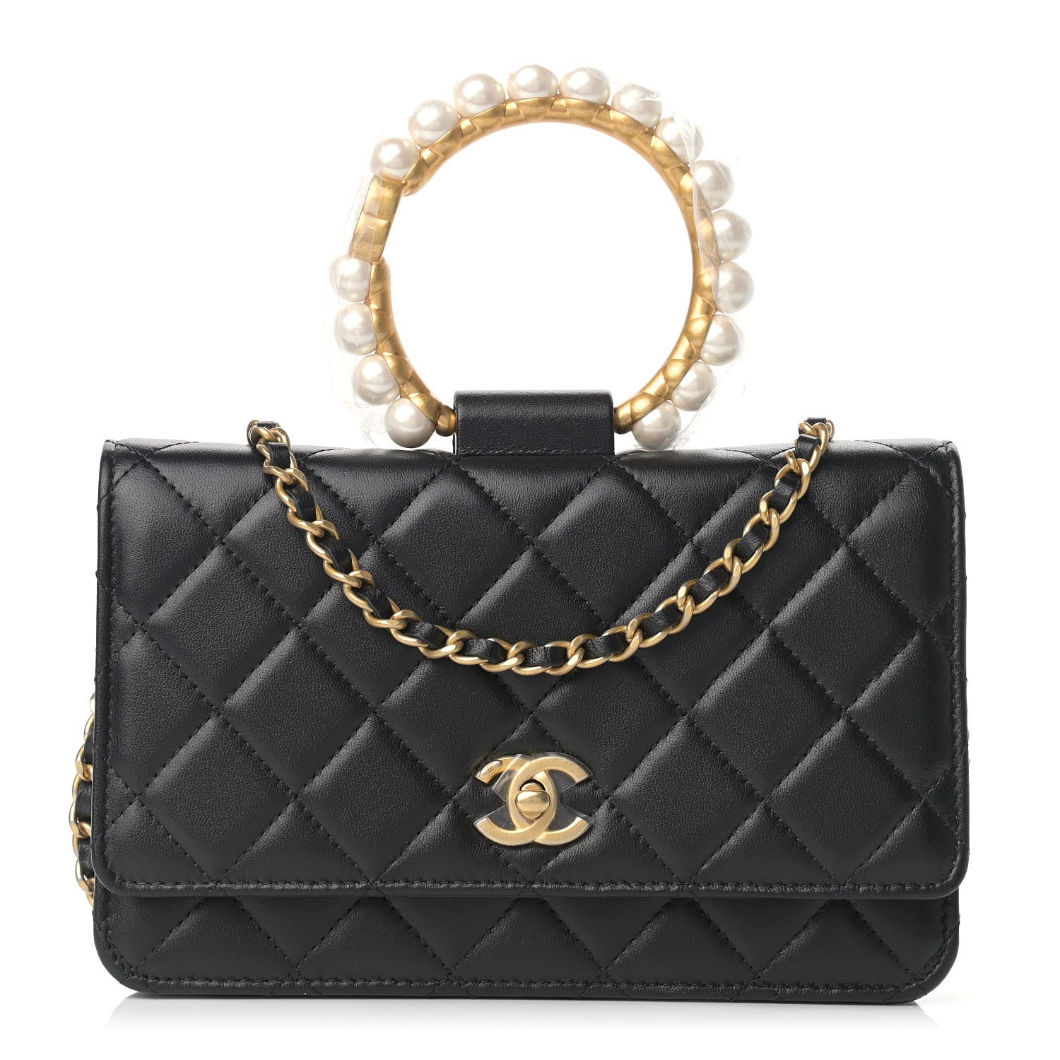 Chanel Lambskin Quilted Pearl Crown Wallet On Chain WOC Black 1 of 13