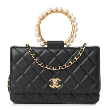 Chanel Lambskin Quilted Pearl Crown Wallet On Chain WOC Black 1 of 13