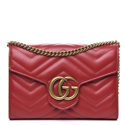 Gucci Calfskin Matelasse GG Marmont Chain Wallet Hibiscus Red 1 of 9