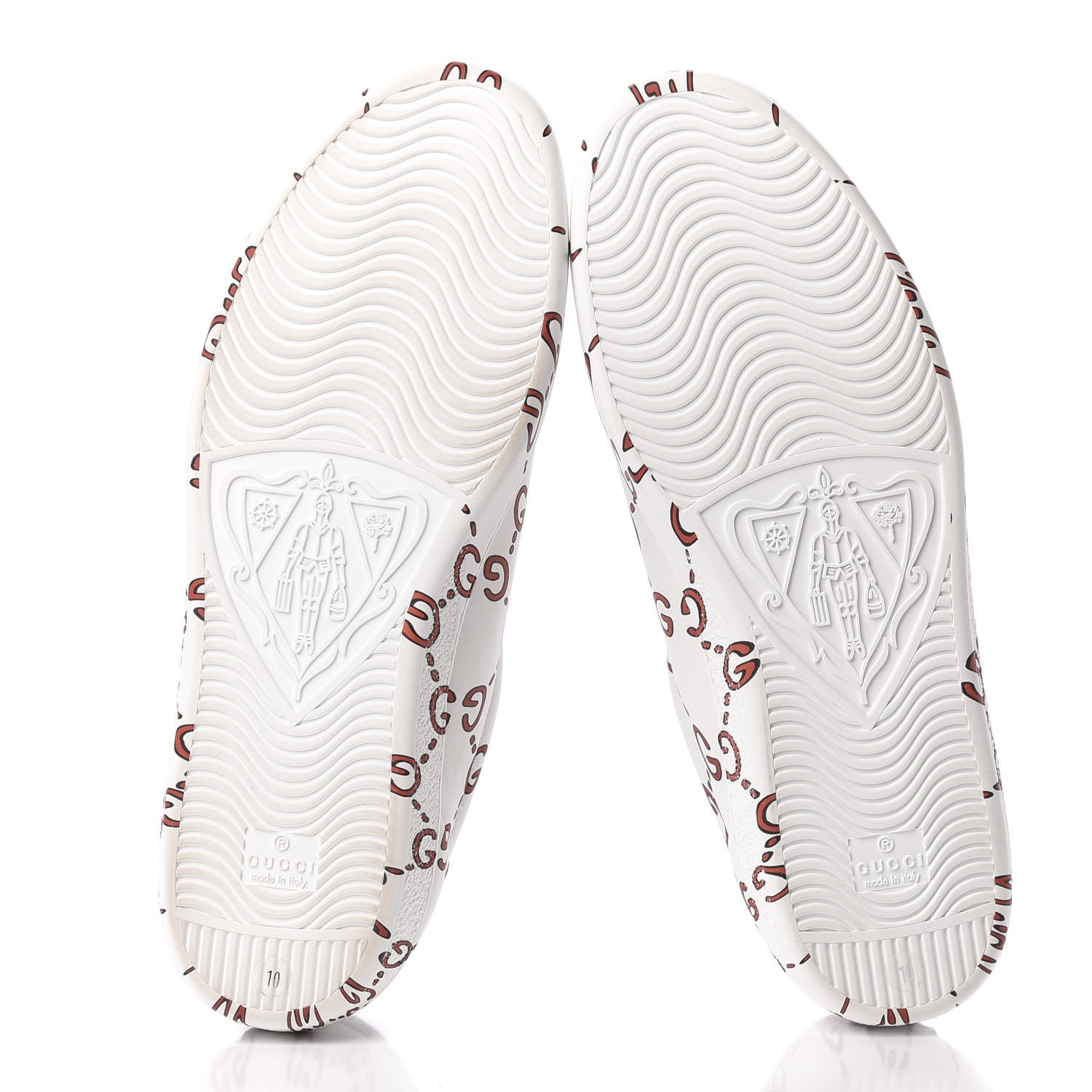 Gucci Calfskin GucciGhost Print Mens Ace Sneakers 10 White Hibiscus Red 5 of 9