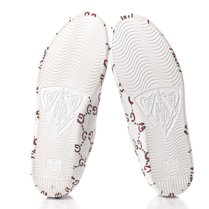 Gucci Calfskin GucciGhost Print Mens Ace Sneakers 10 White Hibiscus Red 5 of 9