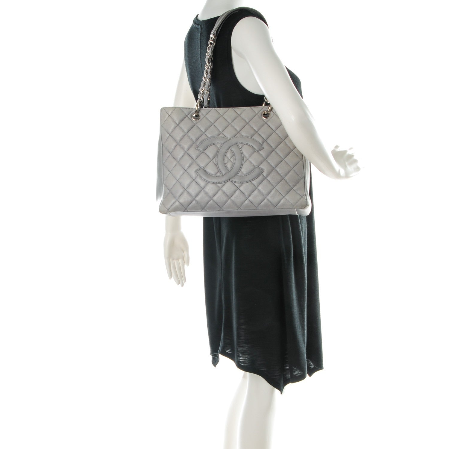 Chanel Caviar Quilted Grand Shopping Tote GST Light Grey 2 of 7