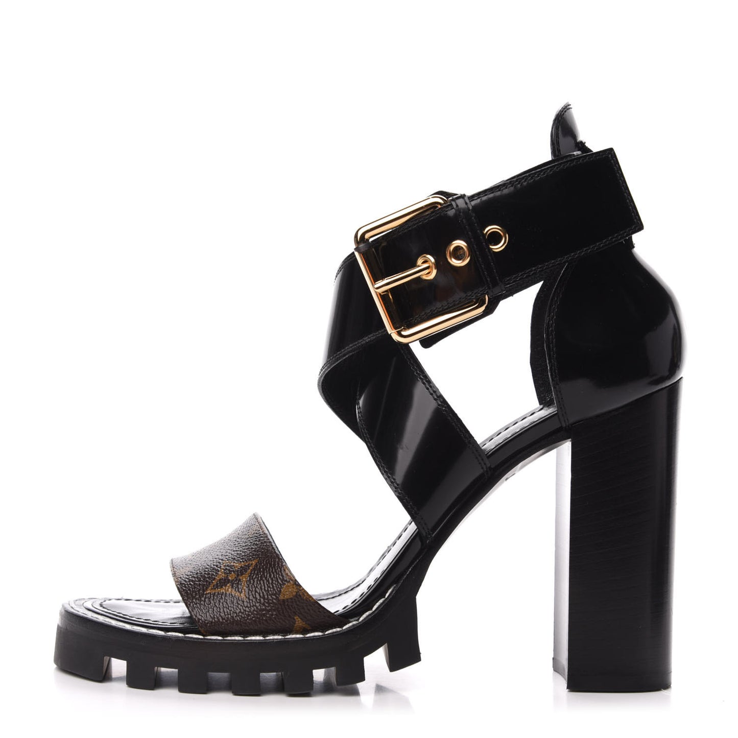 Glazed Calfskin Monogram Star Trail Sandals 40 Black
