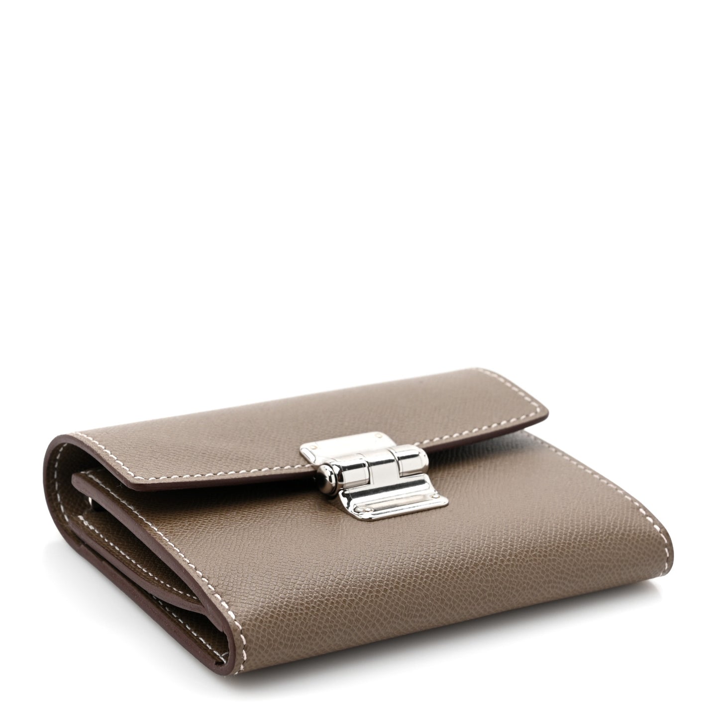 Madame Calfskin Charniere Compact Wallet Etoupe