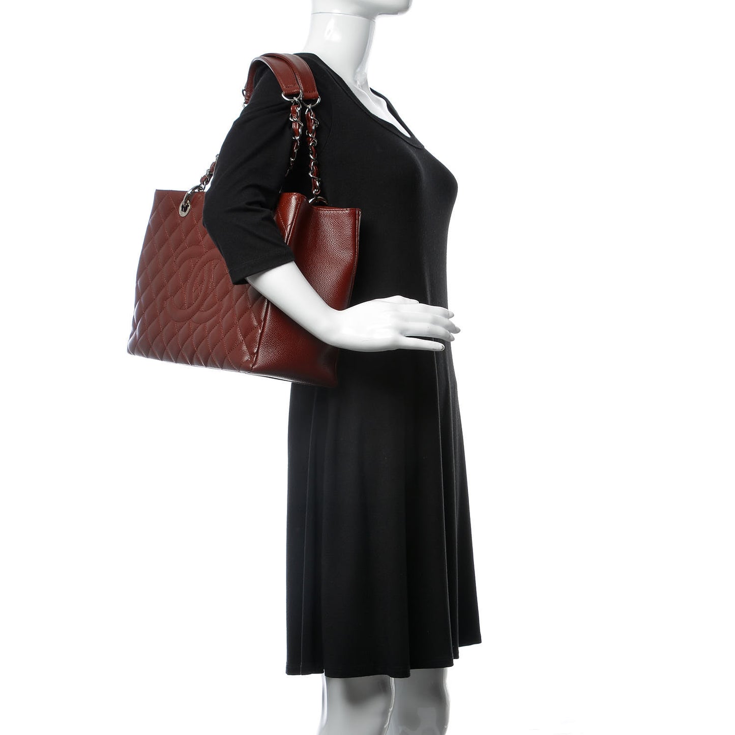 Caviar Quilted Grand Shopping Tote GST Burgundy