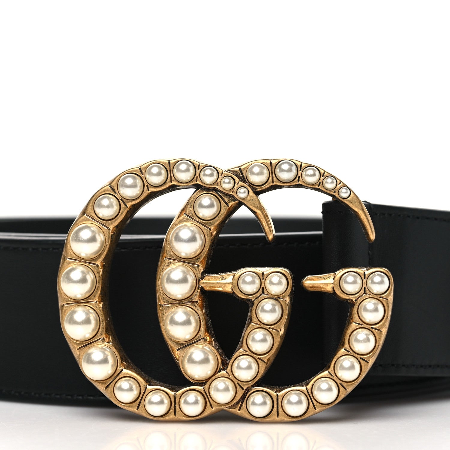 Gucci Moon Calfskin Pearl Double G 40mm Belt 95 38 Black Cream 2 of 7
