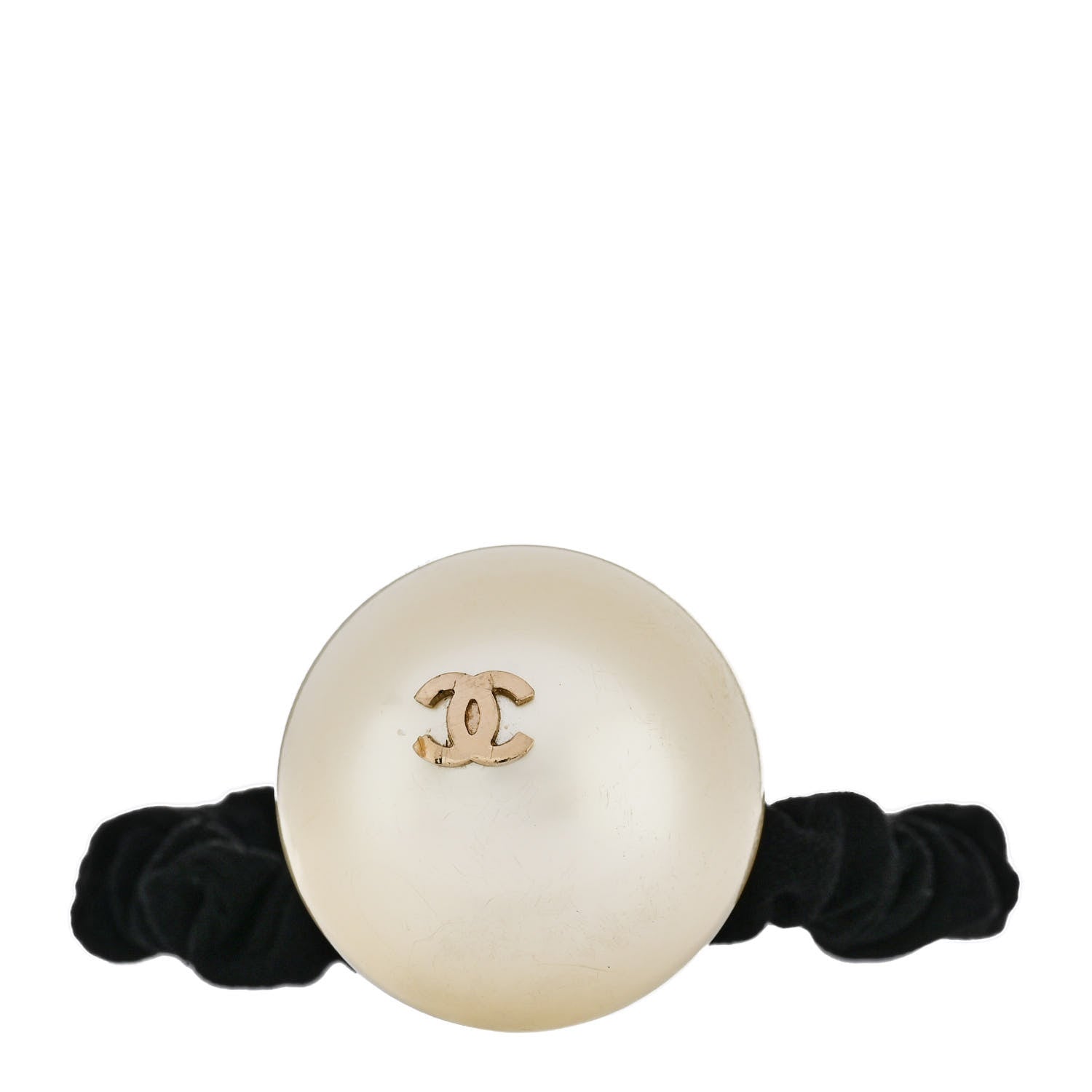Chanel Pearl CC Hair Tie Black Gold Pearly White 1 of 4