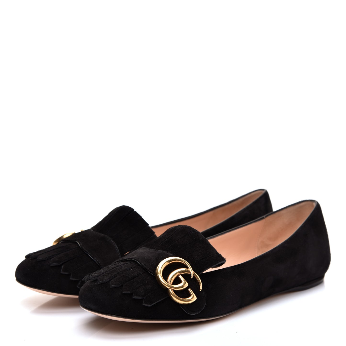 Kid Scamosciato GG Marmont Fringe Flats 38 Black