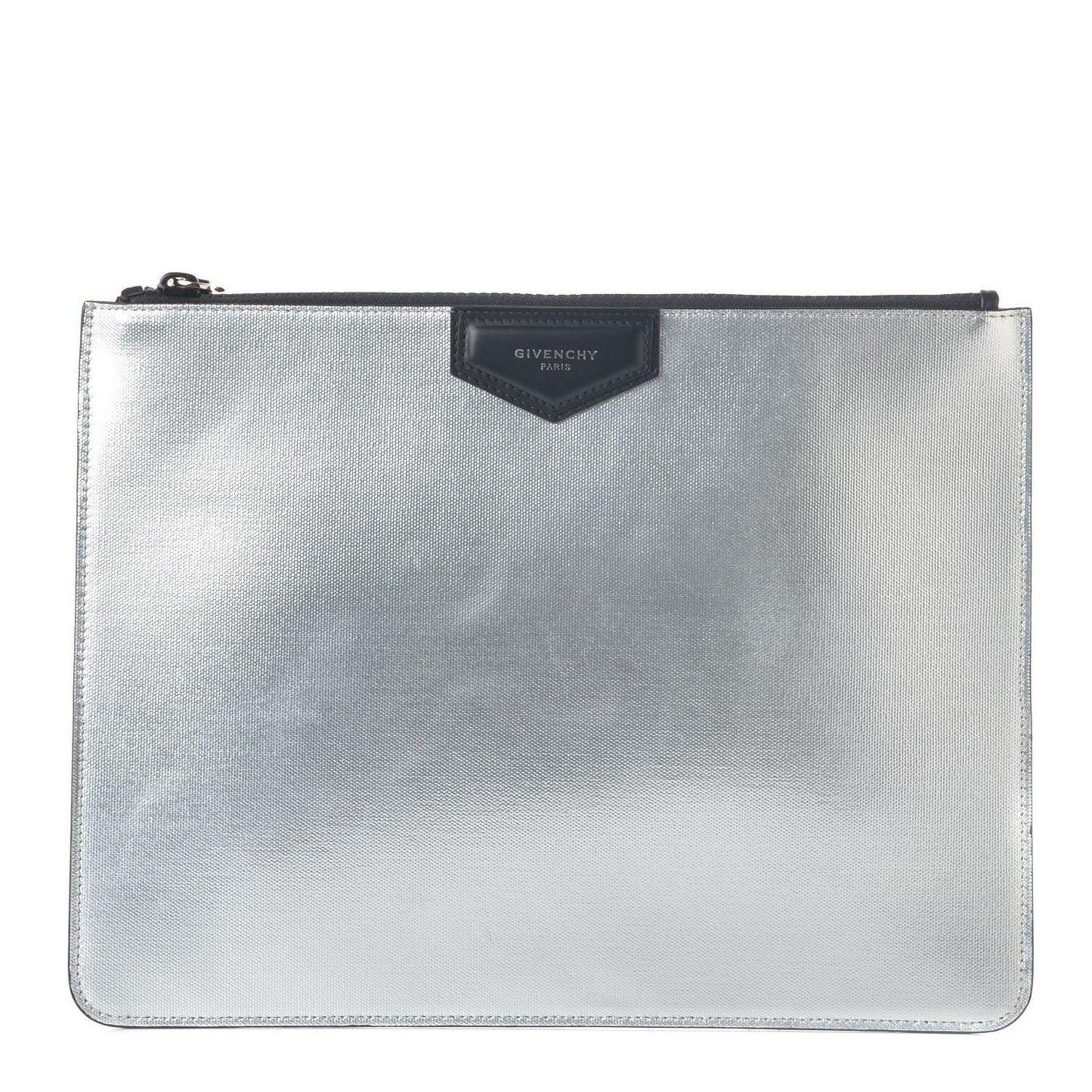 Textured Calfskin Medium Antigona Pouch Silver