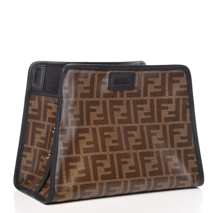 Fendi Glazed Fabric Vitello Century FF 1974 Stamp Patch Mini Peekaboo Defender Cover Mogano Panna Black 3 of 9