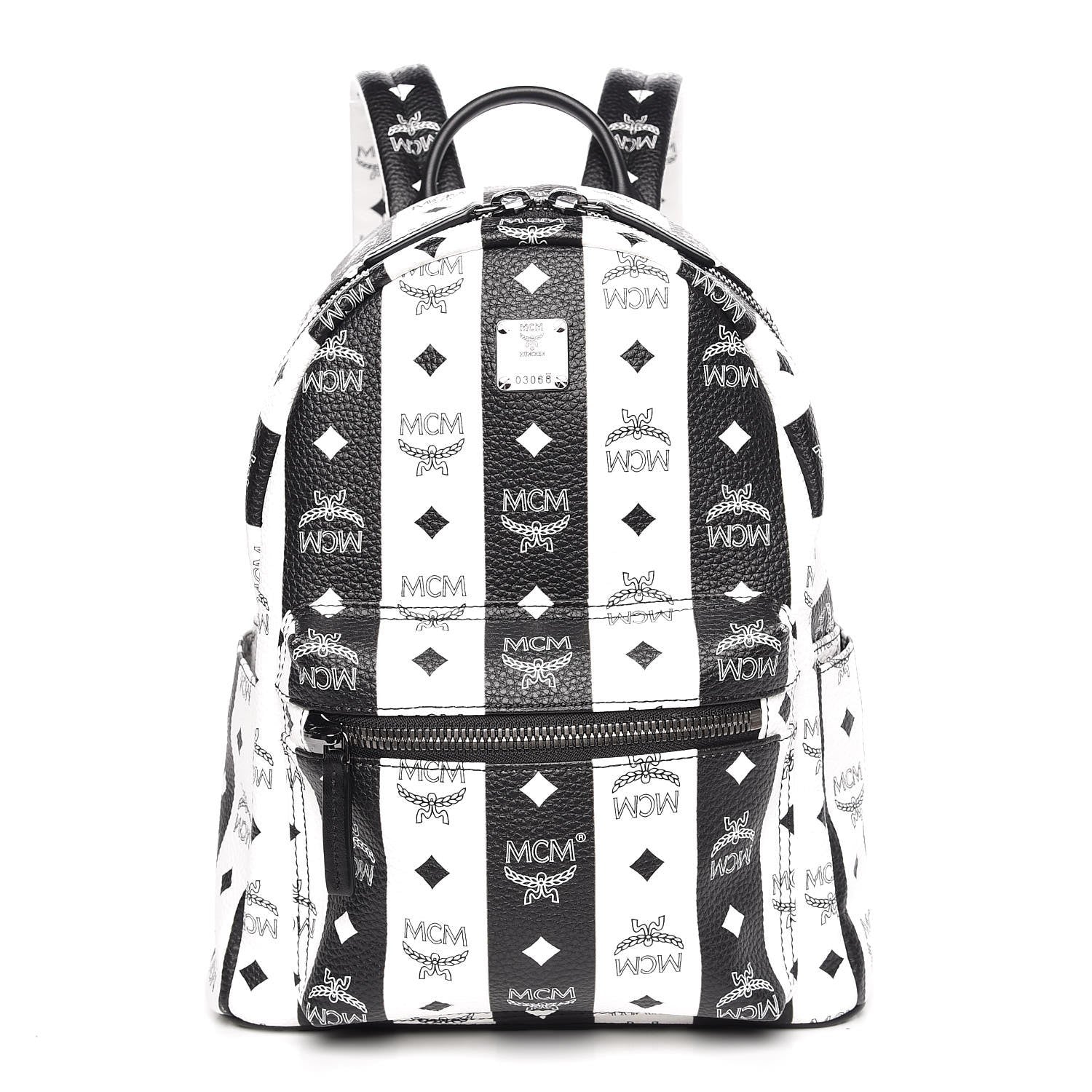 MCM Striped Visetos Small Stark Backpack Black White 1 of 8
