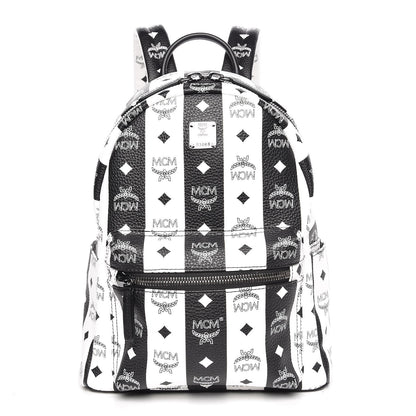 MCM Striped Visetos Small Stark Backpack Black White 1 of 8