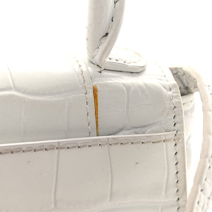 Balenciaga Shiny Calfskin Crocodile Embossed Hourglass Top Handle Bag XS White 12 of 12