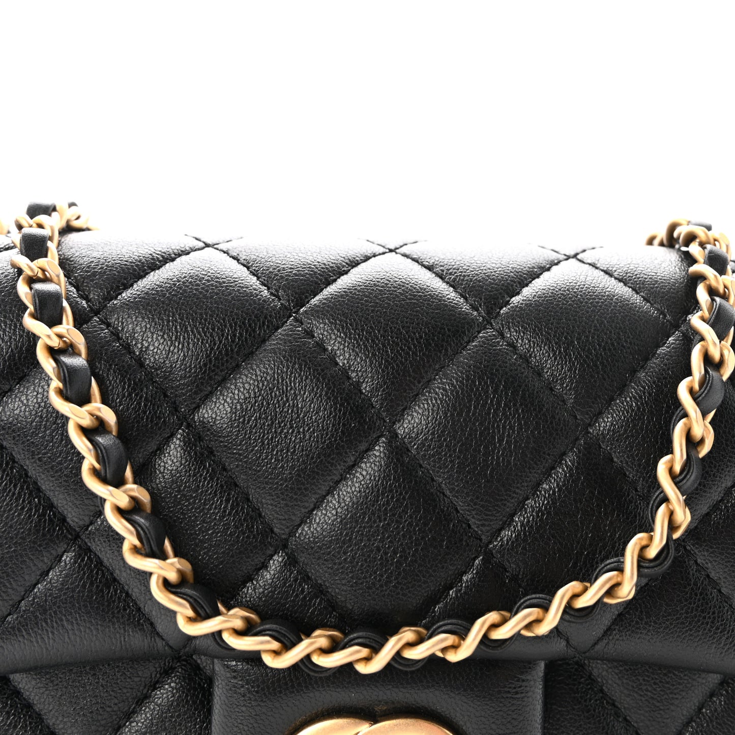 Lambskin Quilted Mini Rectangular Pearl Crush Flap Black