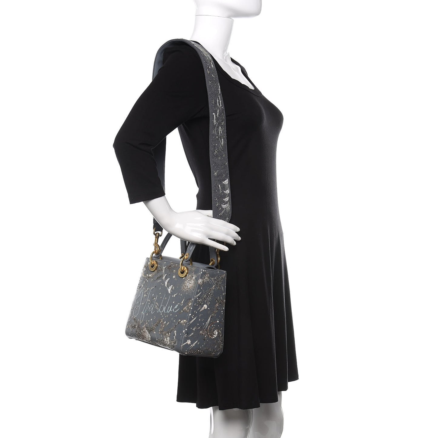 Smooth Calfskin Embroidered I Feel Blue Medium Lady Dior