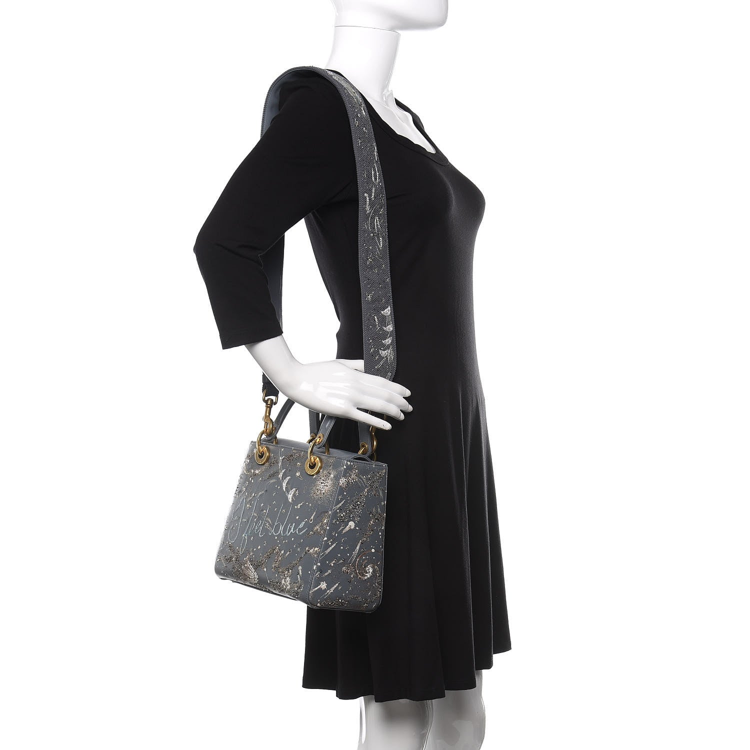Christian Dior Smooth Calfskin Embroidered I Feel Blue Medium Lady Dior 2 of 11