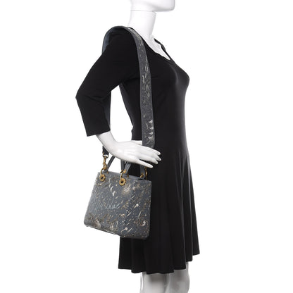 Christian Dior Smooth Calfskin Embroidered I Feel Blue Medium Lady Dior 2 of 11