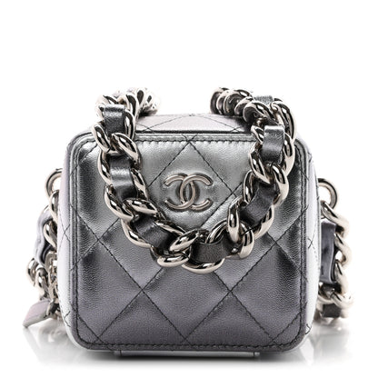 Chanel Gradient Metallic Lambskin Quilted Coco Punk Cube Clutch With Chain Silver Black 1 of 9
