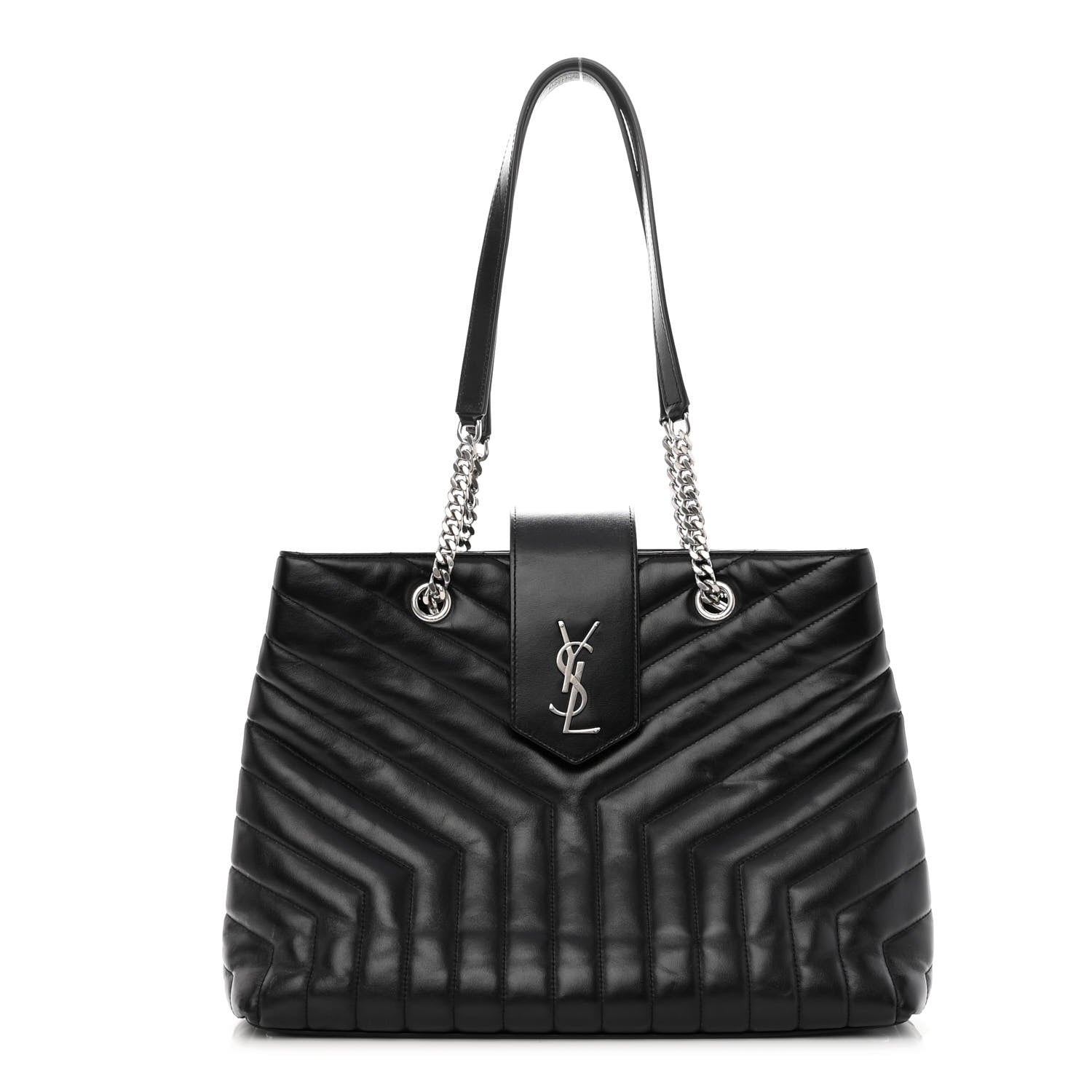 Saint Laurent Calfskin Y Quilted Monogram Large Loulou Shopper Black 1 of 10