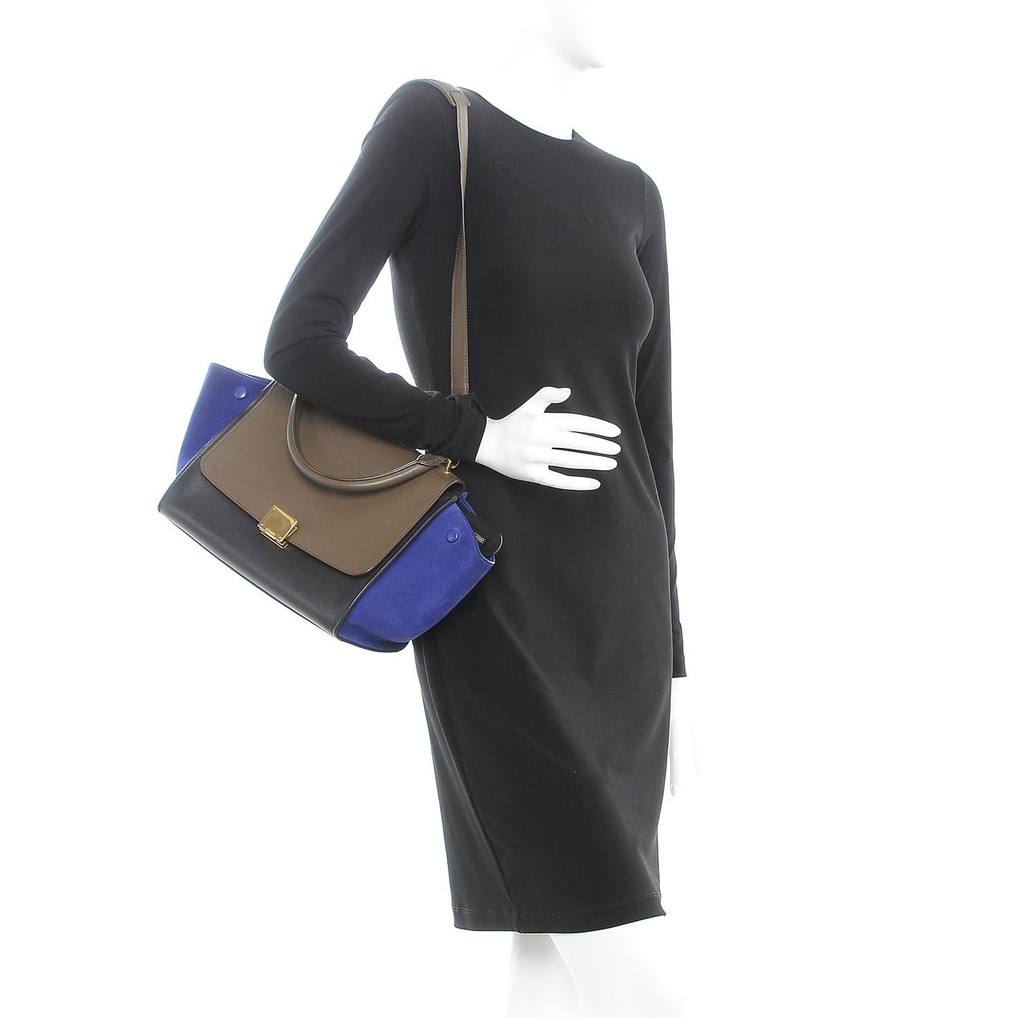 Smooth Calfskin Suede Small Tri-Color Trapeze Indigo