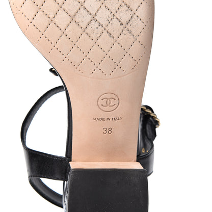 Chanel Lambskin Chain CC Logo Thong Sandals 38 Black 9 of 9