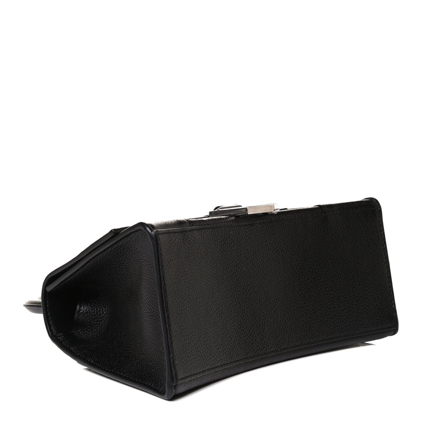Grained Calfskin Small Hourglass Top Handle Bag Black