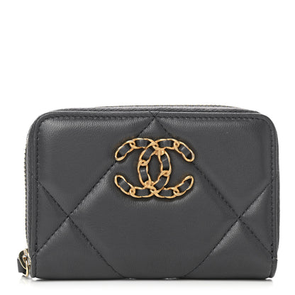 Chanel Lambskin Quilted Chanel 19 Zip Around Coin Purse Wallet Dark Grey 1 of 8
