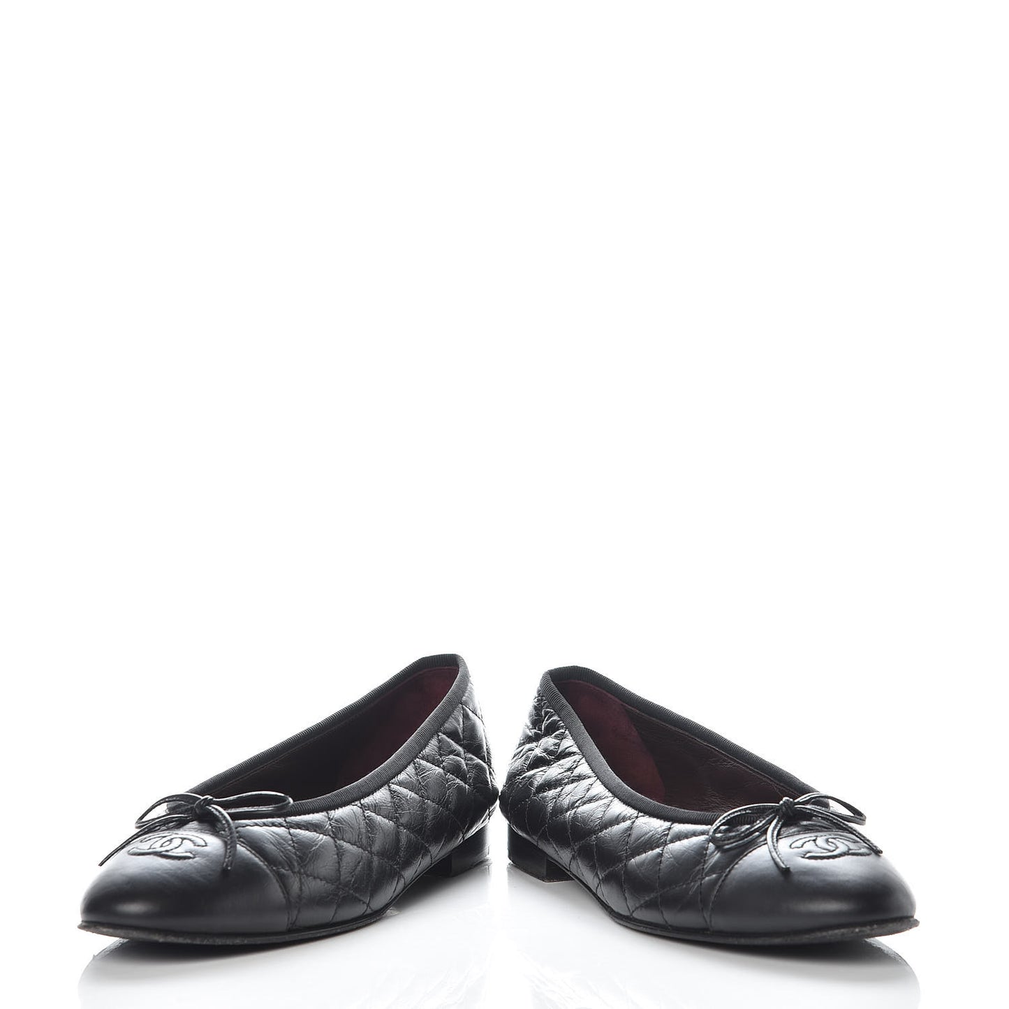 Aged Calfskin Quilted CC Cap Toe Ballerina Flats 39.5 Black