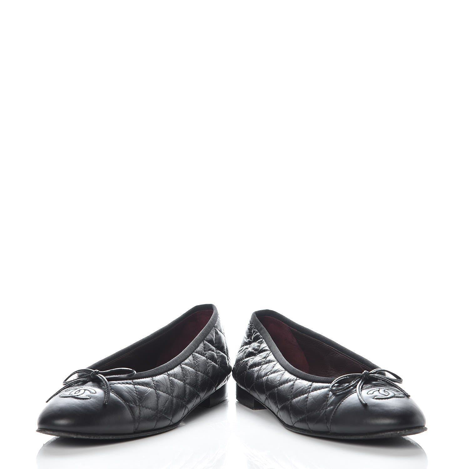 Chanel Aged Calfskin Quilted CC Cap Toe Ballerina Flats 39.5 Black 6 of 14