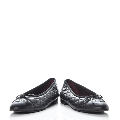 Chanel Aged Calfskin Quilted CC Cap Toe Ballerina Flats 39.5 Black 6 of 14