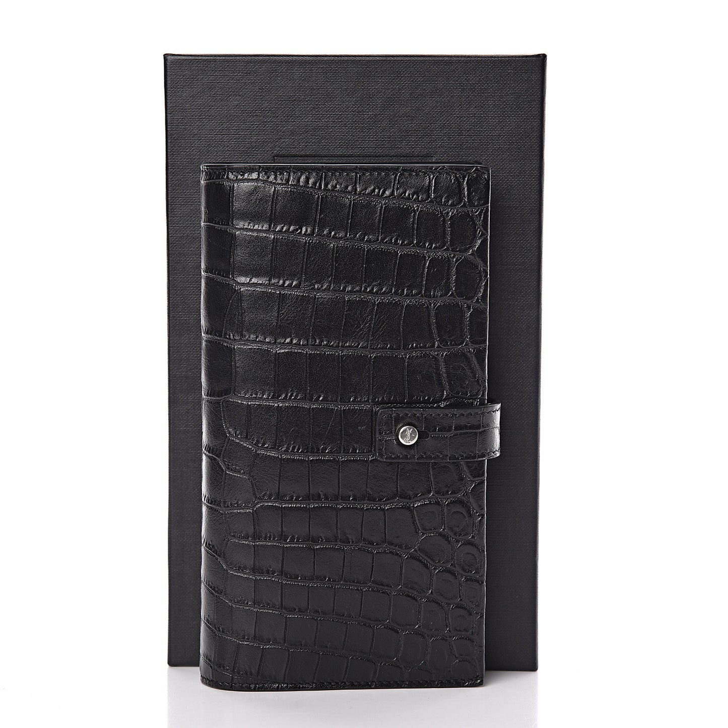 Calfskin Crocodile Embossed Sac De Jour Supple Continental Wallet Black