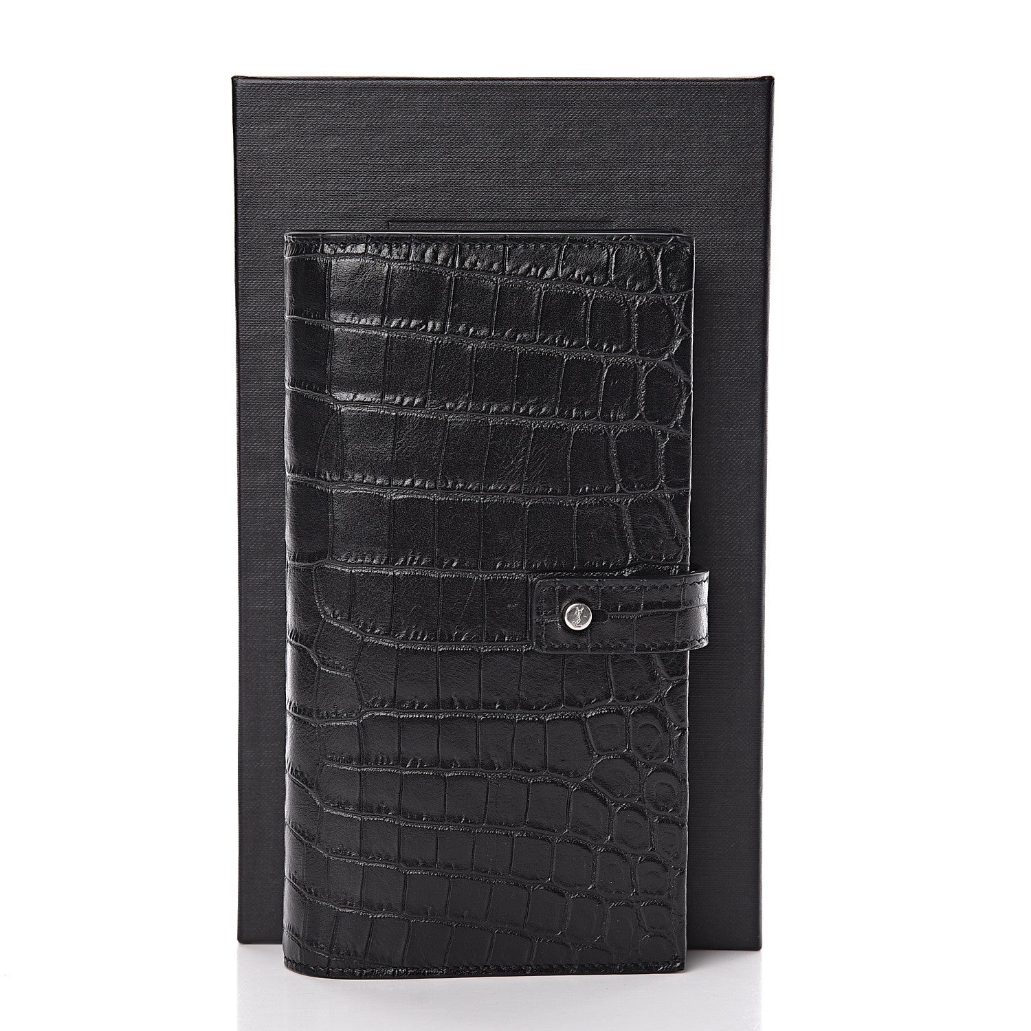 Saint Laurent Calfskin Crocodile Embossed Sac De Jour Supple Continental Wallet Black 10 of 10